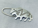 Fascinating Vintage Native American Navajo Signed Sterling Silver Buffalo Key Chain-Nativo Arts