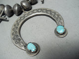 Historical Early 1900's Vintage Native American Navajo Turquoise Silver Squash Blossom Necklace-Nativo Arts