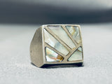 One Of The Most Unique Vintage Native American Navajo Abalone Sterling Silver Inlay Channel Ring-Nativo Arts
