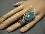 Vintage Native American Navajo Ring Green Turquoise Bennie Ration Sterling Silver Kachina-Nativo Arts