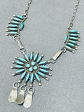 Gorgeous Vintage Native American Zuni Blue Gem Turquoise Sterling Silver Necklace-Nativo Arts