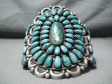 Striking Vintage Native American Navajo Turquoise Sterling Silver Cluster Bracelet Old-Nativo Arts