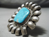 Amazing Vintage Native American Navajo Pilot Mountain Turquoise Sterling Silver Ring-Nativo Arts