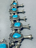 Authentic Vintage Native American Navajo Mrnci Turquoise Sterling Silver Squash Blossom Necklace-Nativo Arts