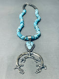 Double Yei Kachina Native American Navajo Turquoise Sterling Silver Naja Necklace-Nativo Arts
