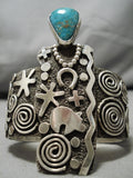 One Best Vintage Native American Navajo Alex Sanchez Turquoise Sterling Silver Bracelet-Nativo Arts