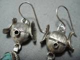 Exceptional Native American Navajo Pilot Mountain Turquoise Sterling Silver Earrings-Nativo Arts