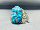 Authentic Vintage Native American Zuni Carved Turquoise Sterling Silver Ring-Nativo Arts