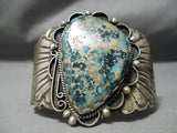 Opulent Vintage Native American Navajo #8 Turquoise Sterling Silver Flank Bracelet Old-Nativo Arts