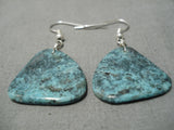 Vintage Santo Domingo Native American Navajo Blue Warrior Turquoise Sterling Silver Earrings-Nativo Arts