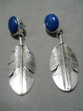 Feather Genius Navajo Lapis Sterling Silver Earrings Native American-Nativo Arts