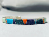 Fred Peters Vintage Native American Navajo Turquoise Inlay Sterling Silver Bracelet-Nativo Arts