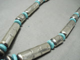 Signed Huge Native American Navajo Tubule Sterling Silver Turquoise Necklace Set-Nativo Arts