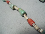 Native American Incredible Santo Domingo Royston Turquoise Coral Sterling Silver Necklace-Nativo Arts