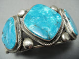 Colossal Heavy Signed Native American Navajo Vivid Turquoise Sterling Silver Bracelet-Nativo Arts