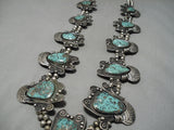 Biggest Vintage Native American Navajo Green Turquoise Sterling Silver Squash Blossom Necklace-Nativo Arts