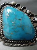 Superior Vintage Native American Navajo Vivid Blue Turquoise Sterling Silver Wave Bracelet Old-Nativo Arts