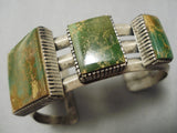 One Of The Best Vintage Native American Navajo Squared Green Turquoise Sterling Silver Bracelet-Nativo Arts