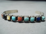 Impressive Vintage Native American Navajo Turquoise And Multi-stone Sterling Silver Bracelet-Nativo Arts