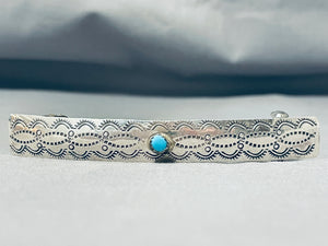 Stunning Native American Navajo Blue Gem Turquoise Sterling Silver Hair Barrette-Nativo Arts