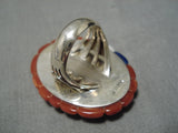 Important Native American Navajo Red White Blue Lapis Coral Sterling Silver Ring-Nativo Arts