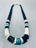 Native American Authentic Vintage Santo Domingo Turquoise Shell Jet Sterling Silver Necklace-Nativo Arts