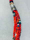 Authentic Singer Coral Native American Navajo Sterling Silver Turquoise Necklace-Nativo Arts
