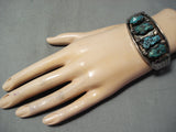 Extra Chunky Vintage Native American Navajo Turquoise Nugget Sterling Silver Bracelet-Nativo Arts