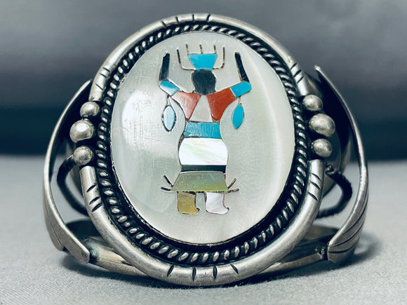 Native American Strurdy Dancing Kachina Vintage Navajo Turquoise Coral Sterling Silver Bracelet-Nativo Arts