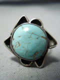 Amazing Vintage Native American Navajo #8 Turquoise Sterling Silver Ring Old-Nativo Arts