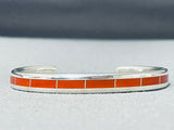 Larry Loretto Signed Stunning Native American Zuni Coral Sterling Silver Bracelet-Nativo Arts