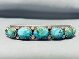 Important Vintage Native American Navajo Signed 7 Carico Lake Turquoise Sterling Silver Bracelet-Nativo Arts