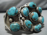 Museum Quality Vintage Native American Navajo Turquoise Cluster Sterling Silver Bracelet Old-Nativo Arts