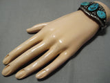 Amazing Vintage Native American Navajo Old Kingman Turquoise Sterling Silver Terminal Bracelet-Nativo Arts