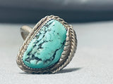 Stunning Vintage Native American Navajo Green Turquoise Sterling Silver Leaf Ring Old-Nativo Arts