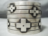 Huge Ange Chavez Cross Native American Sterling Silver Bracelet Cuff-Nativo Arts