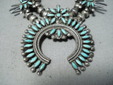 Women's Vintage Native American Zuni Turquoise Sterling Silver Squash Blossom Necklace Old-Nativo Arts