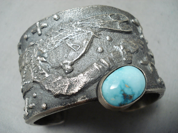 188 Gram Native American Navajo Kingman Turquoise Sterling Silver Kachina Bracelet-Nativo Arts