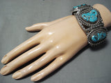 Heavy 100+ Grem Vintage Native American Navajo Old Morenci Turquoise Sterling Silver Bracelet-Nativo Arts