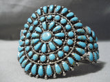 Spectacular Vintage Native American Zuni Blue Gem Turquoise Sterling Silver Bracelet Old-Nativo Arts