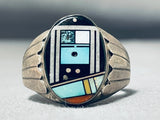 Extreme Intricacy Vintage Native American Navajo Turquoise Kachina Sterling Silver Ring-Nativo Arts