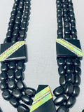 Native American The Most Unique Santo Domingo Gaspeite Jet Black Stone Necklace-Nativo Arts