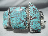 Chunky Vintage Native American Navajo Basalt Turquoise Sterling Silver Bracelet-Nativo Arts