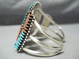 Native American One Of The Best Ever Zuni Turquoise Coral Needle Sterling Silver Bracelet-Nativo Arts