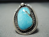 Wonderful Vintage Native American Navajo Old Kingman Turquoise Sterling Silver Ring-Nativo Arts