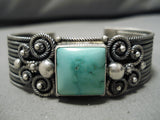 One Of The Best Vintage Native American Navajo Coiled Cuff Sterling Silver Turquoise Bracelet-Nativo Arts
