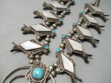 Pretty Vintage Native American Navajo Turquoise Pearl Sterling Silver Squash Blossom Necklace-Nativo Arts