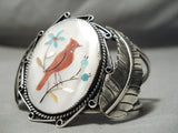 Native American One Of The Best Vintage Navajo Coral Cardinal Turquoise Sterling Silver Bracelet-Nativo Arts