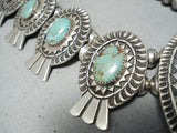 Signed Vintage Native American Navajo Royston Turquoise Sterling Silver Squash Blossom Necklace-Nativo Arts