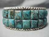 Exquisite Native American Navajo Green Turquoise Mosaic Inlay Sterling Silver Heavy Bracelet-Nativo Arts